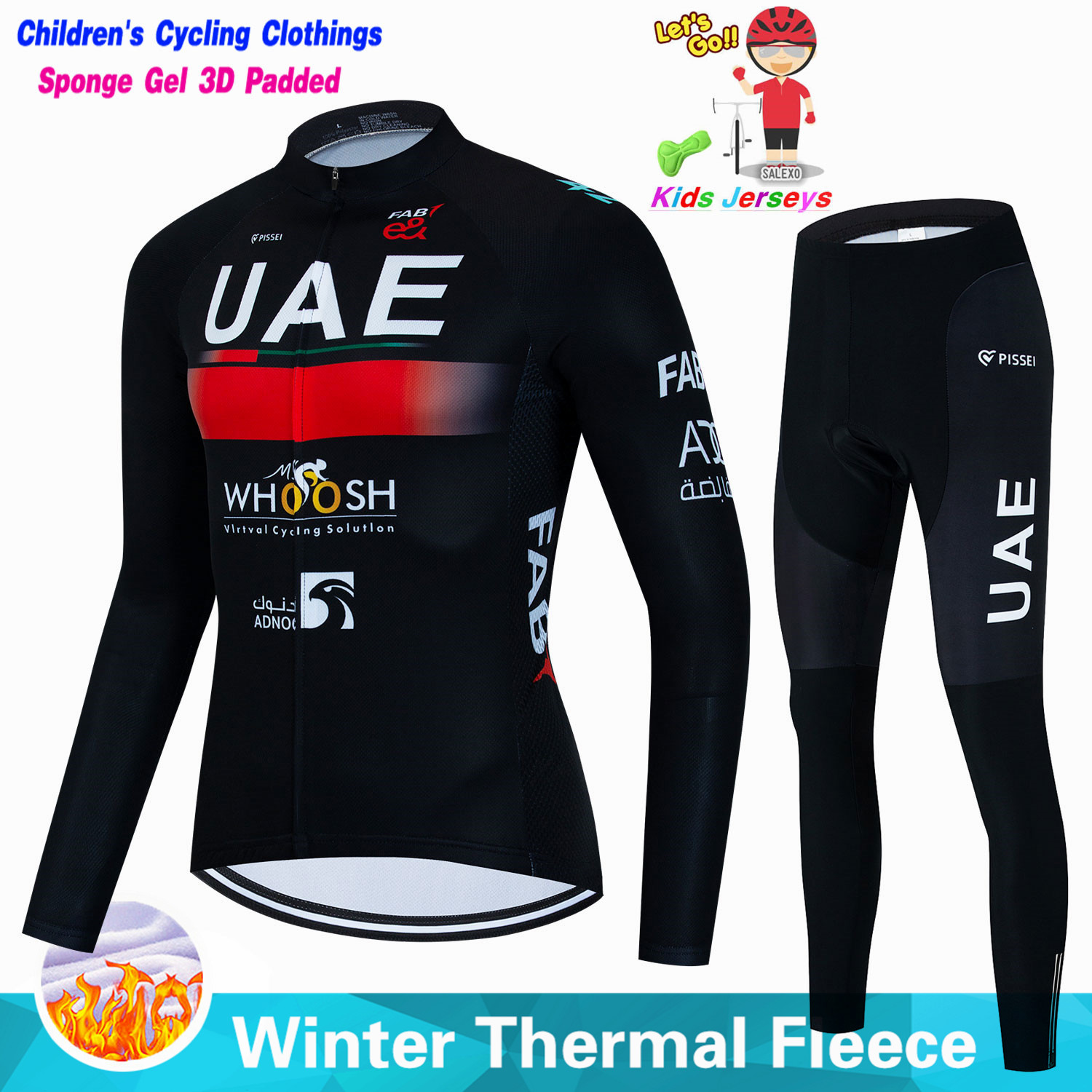 Cycling Gear Jersey - Uae キッズ冬フリースサイクリングジャージセット子供 Mountian 自転車服着用男の子レーシングバイク服女の子サイクリングスーツ