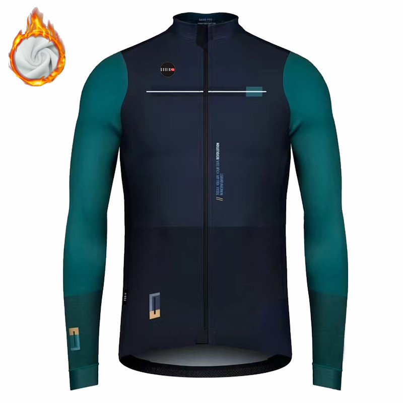 Cycling Gear Jersey - メンズ長袖サーマルフリースサイクリングジャージ、冬のゴビックフルジャケット、自転車レーシングジャケット、ロードバイクシャツ