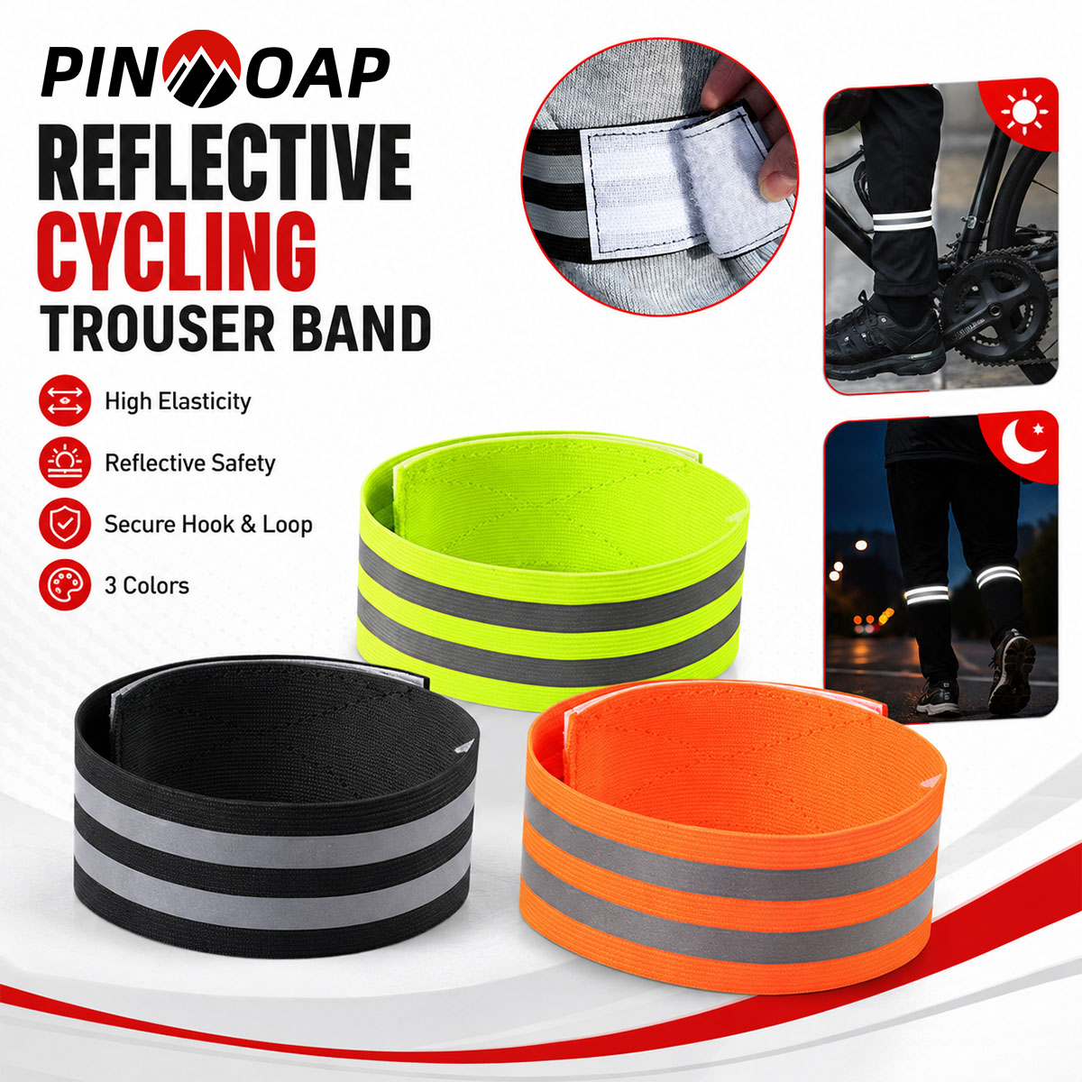 Cycling Gear Brands - PINMOAP 1/2個 自転車用パンツレッグストラップ 反射材付きズボンクリップ アンクルラップ MTB