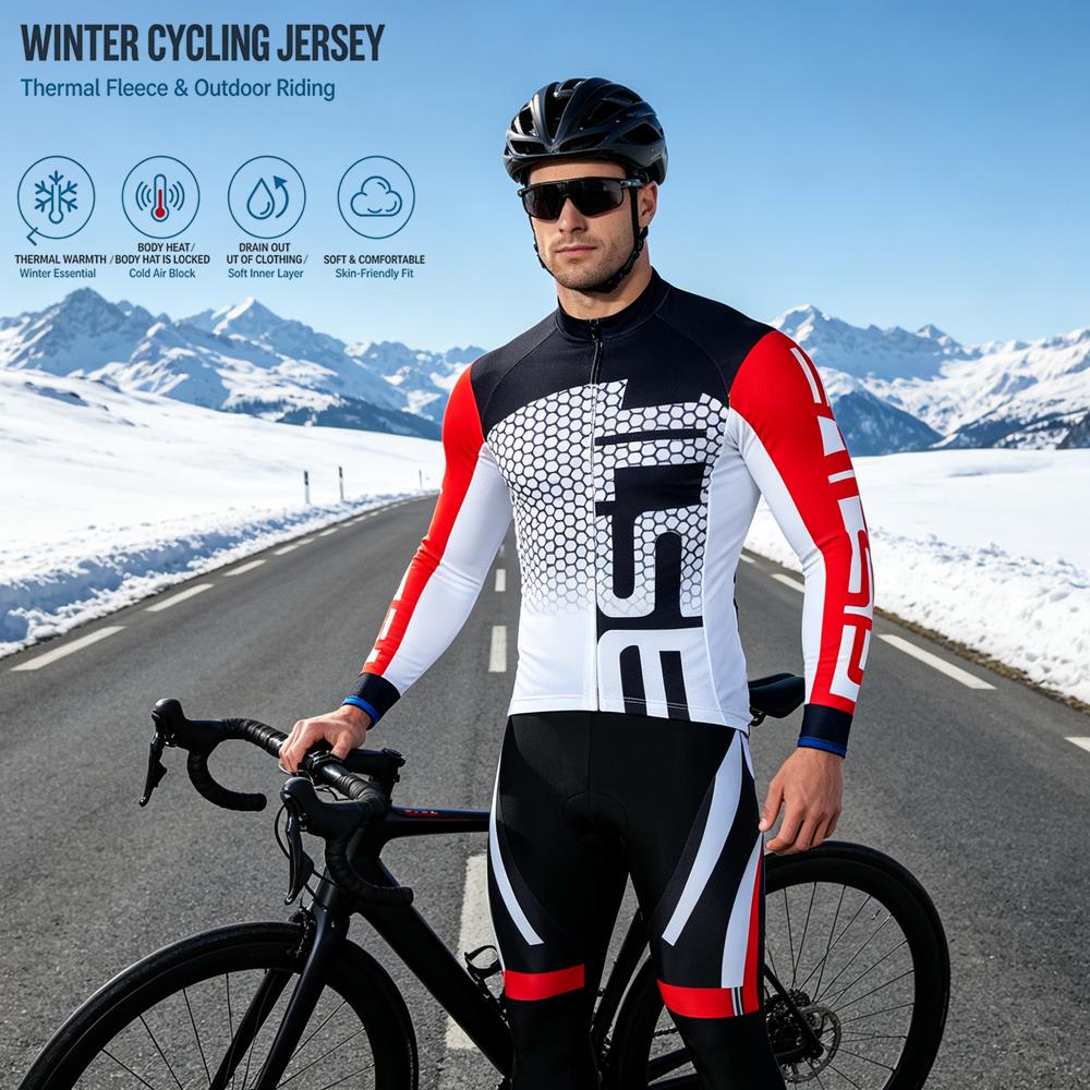 冬用サーマルフリース素材の暖かいウール製サイクリングジャージ - Cycling Gear Jersey のレビューと価格